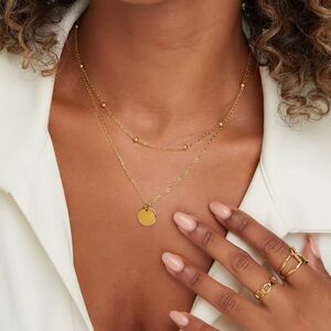 18K Gold Plated Circle Pendant Layered Necklace